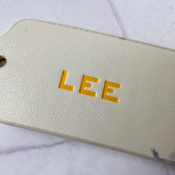 Coach Beige White Leather Tag Keychain w/ Engraved Lee - Handbag Accessories - Picture 5 of 6